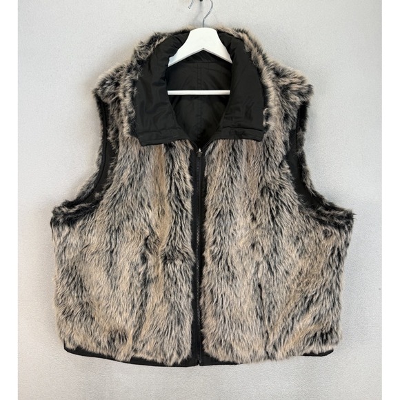 Faded Glory Women's Plus Sz 3X Outerwear Brown Faux Fur Reversible‎ Vest Jacket - Picture 1 of 8